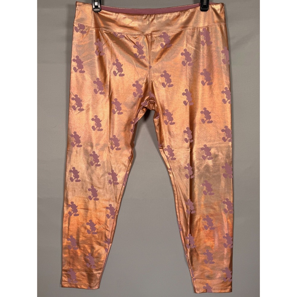 Disney Legging Women XL Rose Gold Mickey Mouse Print Mid-Rise Pull on Casual Fun
